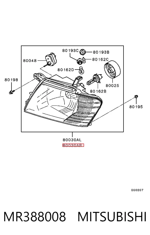 Фара права MR388008 Mitsubishi