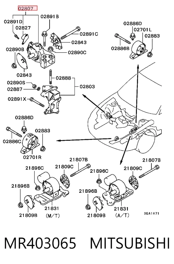 Подушка (опора) двигуна, права MR403065 Mitsubishi
