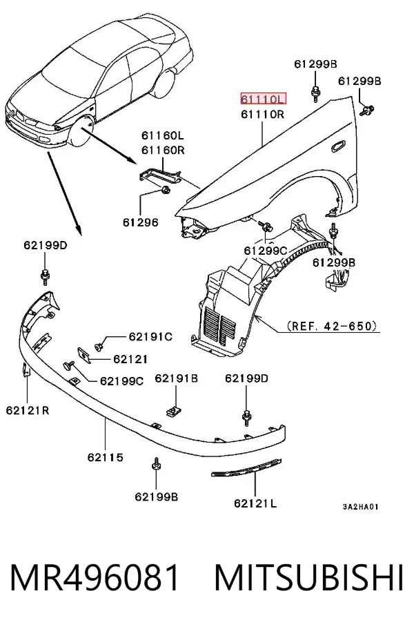 Крило переднє ліве MR496081 Mitsubishi