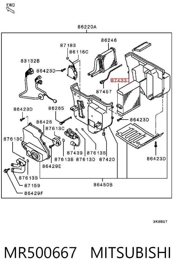Випарник кондиціонера задній MR500667 Mitsubishi