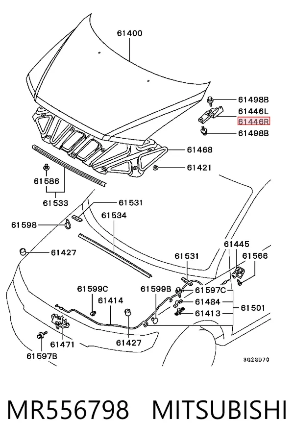 Петля капота, права MR556798 Mitsubishi