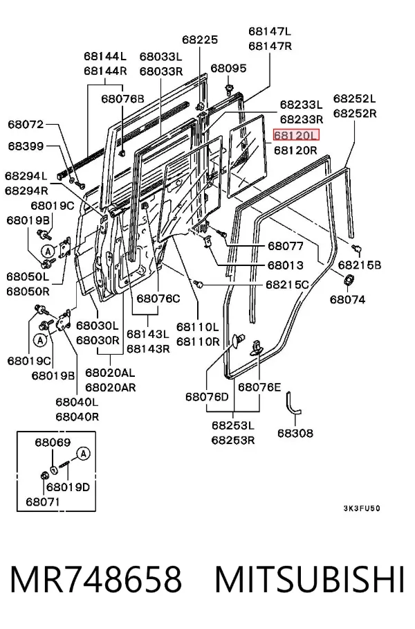 Скло-кватирка двері, задній, лівою MR748658 Mitsubishi