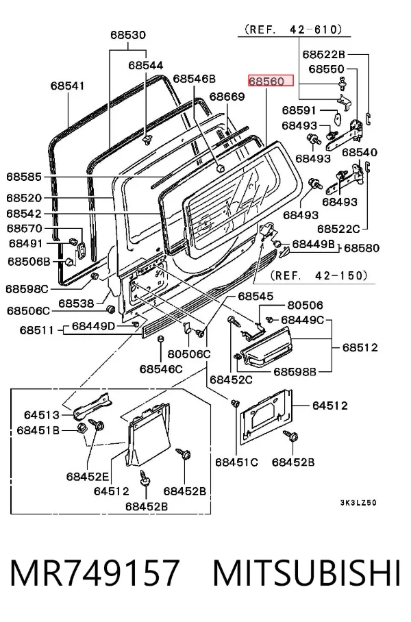 Скло заднє, 3/5-й двері (ляди) MR749157 Mitsubishi