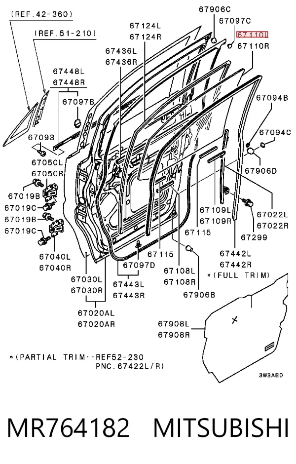 Скло передніх дверей, лівою MR764182 Mitsubishi