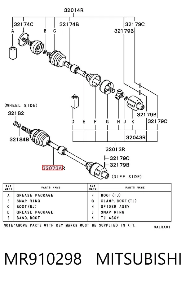 Піввісь права MR910298 Mitsubishi