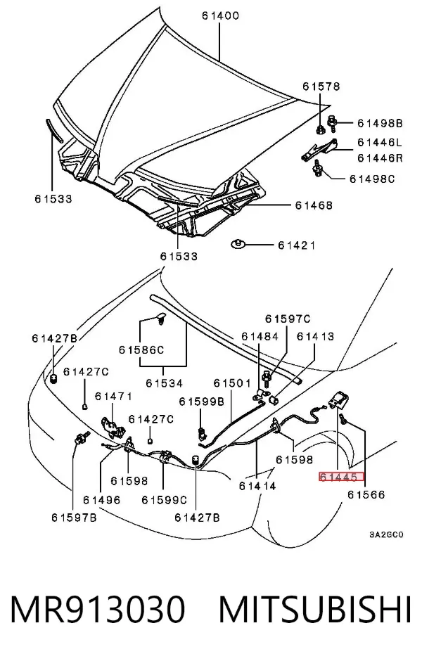 Ручка відкривання капота MR913030 Mitsubishi