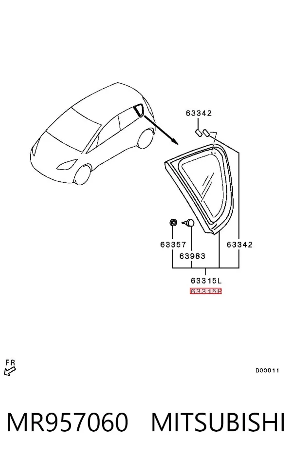 Скло багажного відсіку, праве MR957060 Mitsubishi