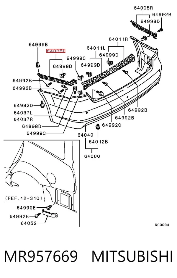 Кронштейн бампера заднього, зовнішній лівий MR957669 Mitsubishi