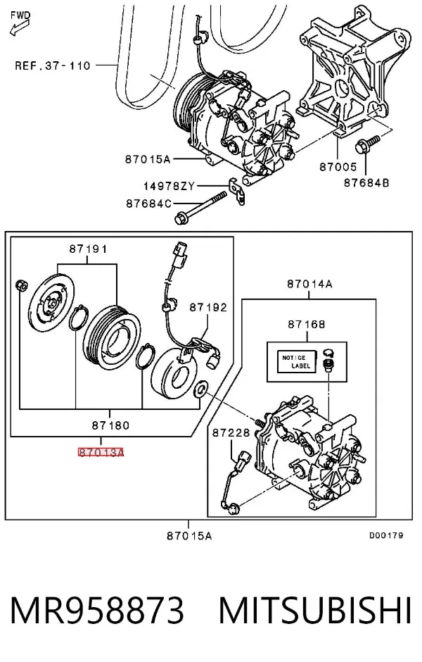 Муфта компресора кондиціонера MR958873 Mitsubishi