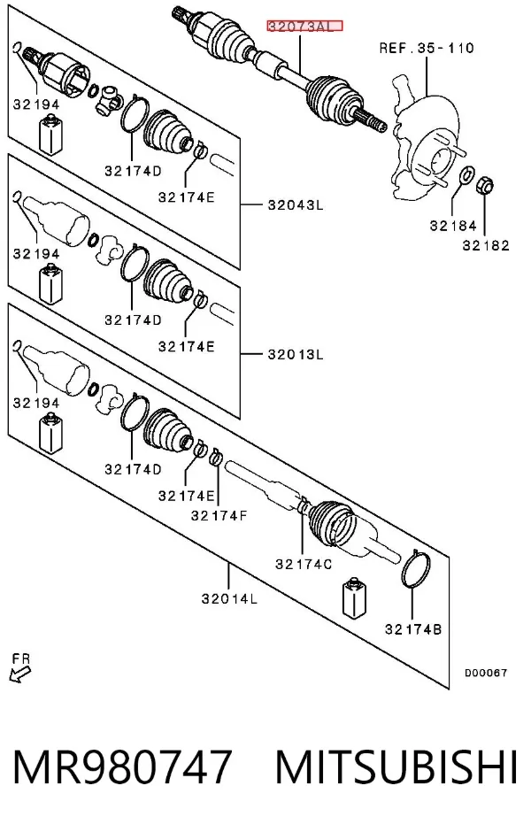 Ліва піввісь MR980747 Mitsubishi