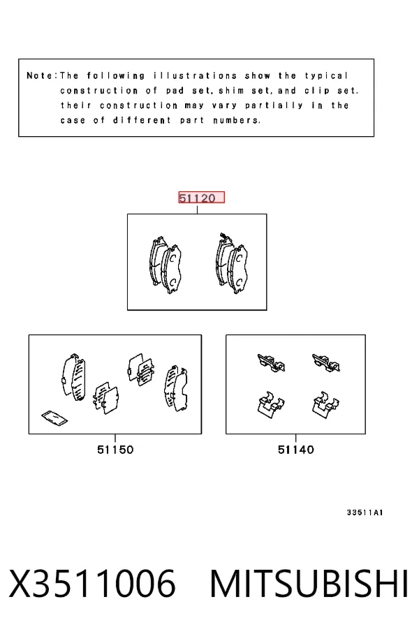 Передні тормозні колодки X3511006 Mitsubishi