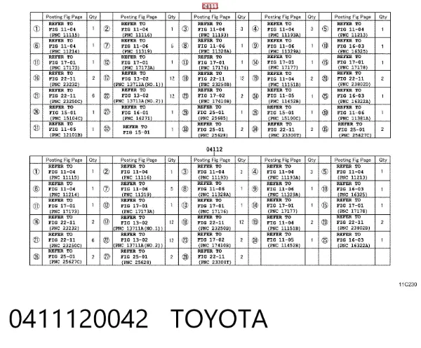 Комплект прокладок 0411120042 Toyota