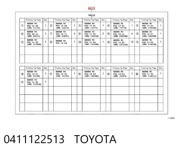 Комплект прокладок 0411122513 Toyota