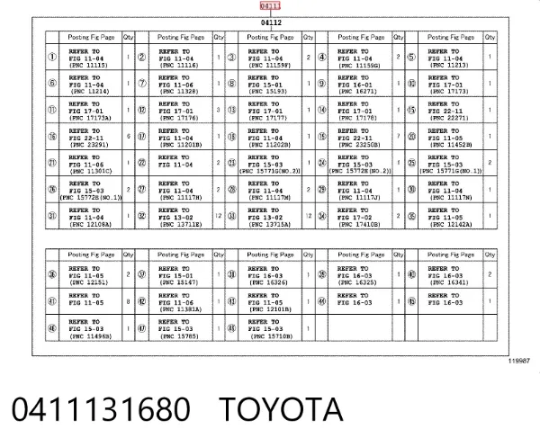 Комплект прокладок 0411131680 Toyota