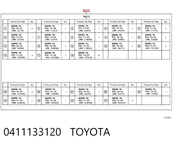 Комплект прокладок 0411133120 Toyota