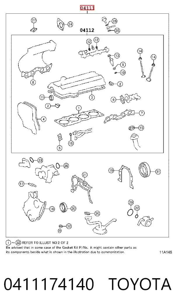 Комплект прокладок 0411174140 Toyota