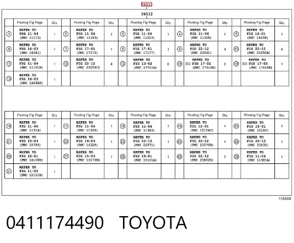 Комплект прокладок 0411174490 Toyota