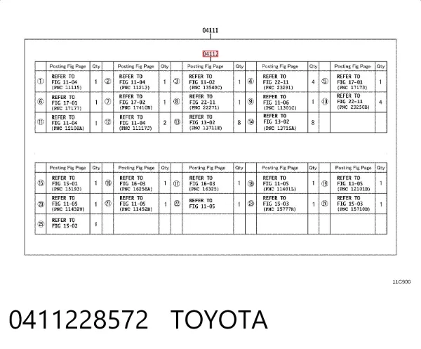 Комплект прокладок двигуна, верхній 0411228572 Toyota
