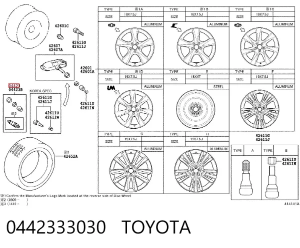 Кріплення датчика тиску повітря в шинах 0442333030 Toyota