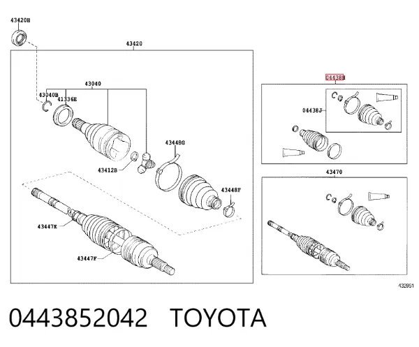 Пильники ШРКШів передній піввісі, комплект 0443852042 Toyota