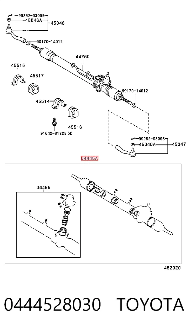 Ремкомплект рульової рейки Toyota Previa TCR1, TCR2