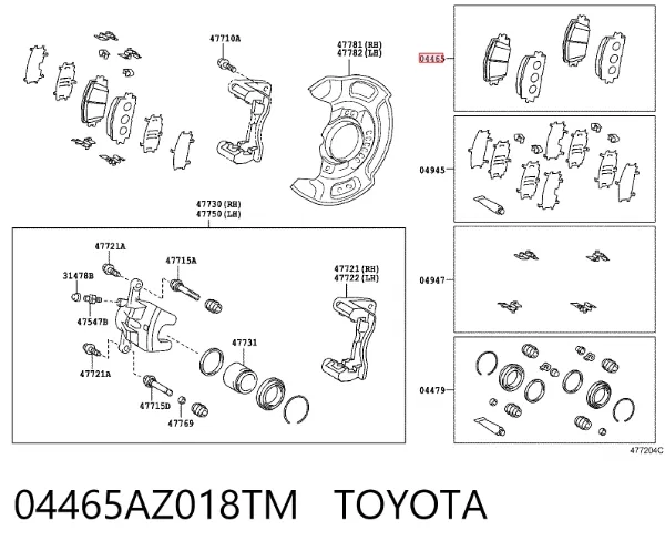 Передні тормозні колодки 04465AZ018TM Toyota