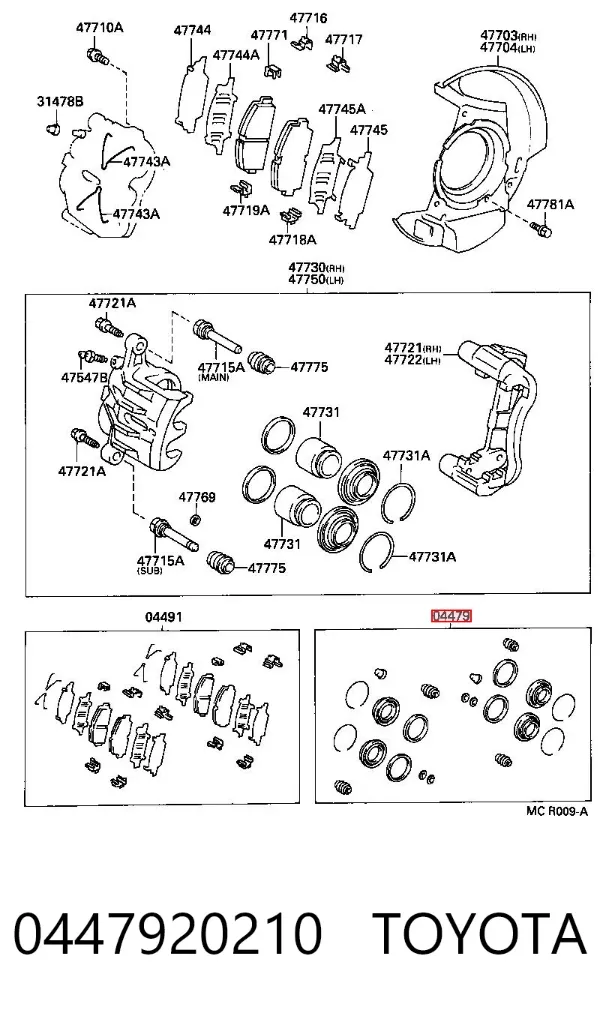 Ремкомплект переднього супорту 0447920210 Toyota
