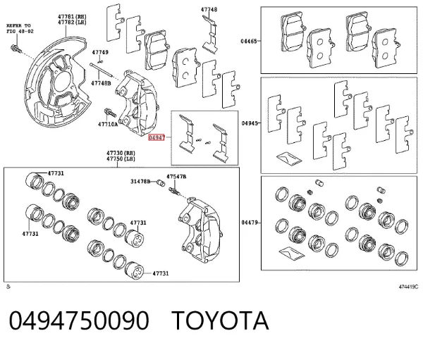 Задні гальмівні колодки 0494750090 Toyota