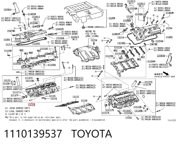 Головка блока циліндрів (ГБЦ), права 1110139537 Toyota
