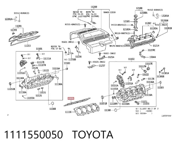 Прокладка головки блока циліндрів (ГБЦ), права 1111550050 Toyota