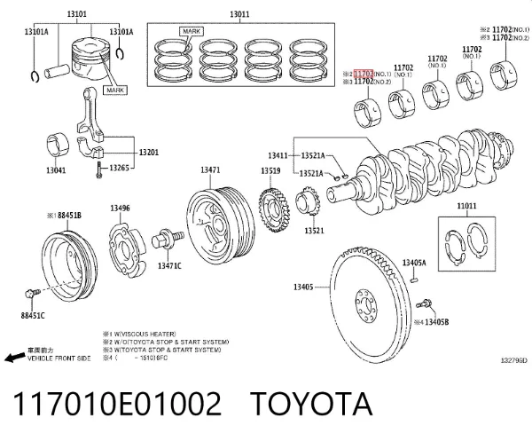 Вкладиші колінвала, корінні, комплект, стандарт (STD) 117010E01002 Toyota