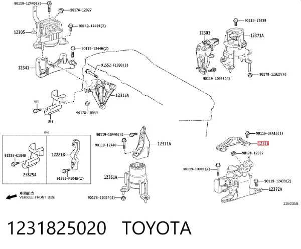Кронштейн подушки (опори) двигуна, лівої 1231825020 Toyota