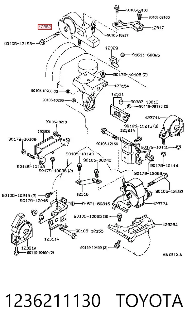 Подушка (опора) двигуна, права 1236211130 Toyota