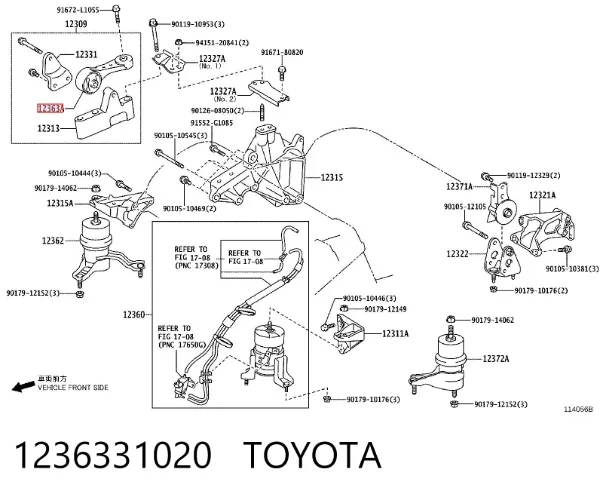 Подушка (опора) двигуна, права верхня 1236331020 Toyota