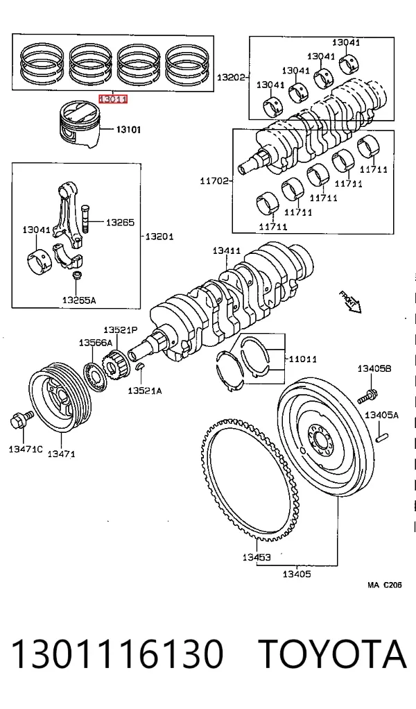 Кільця поршневі комплект на мотор, STD. 1301116130 Toyota