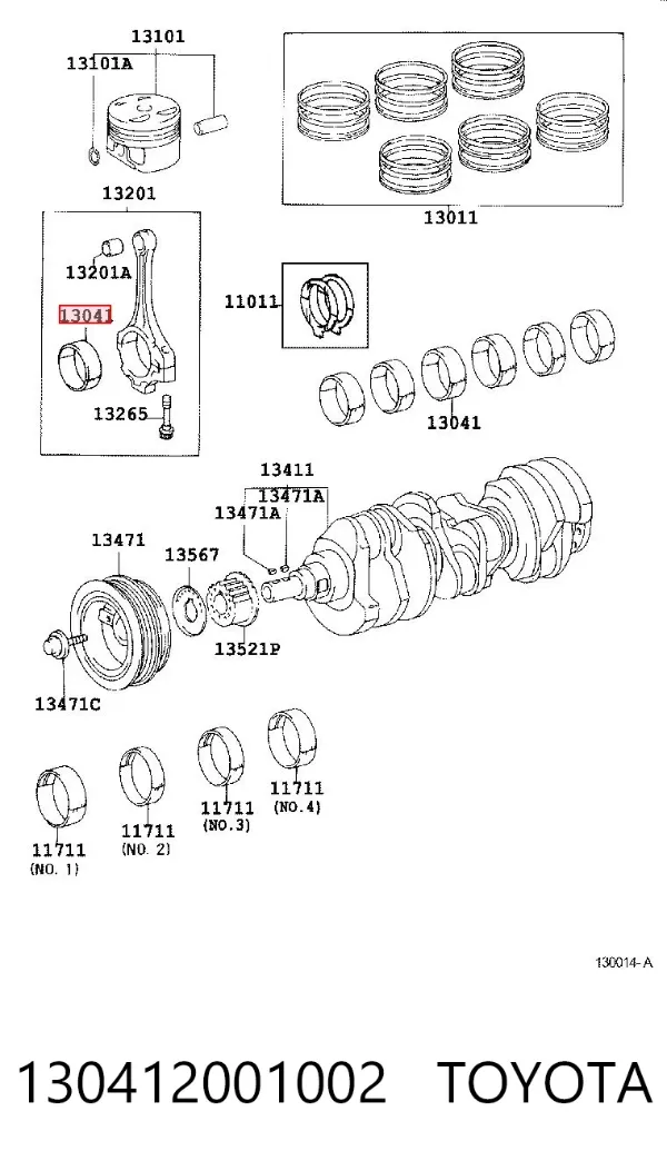 Вкладиші колінвала, корінні, комплект, 1-й ремонт (+0,25) 130412001002 Toyota
