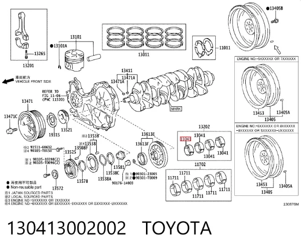 Вкладиші колінвала, корінні, комплект, 1-й ремонт (+0,25) 130413002002 Toyota