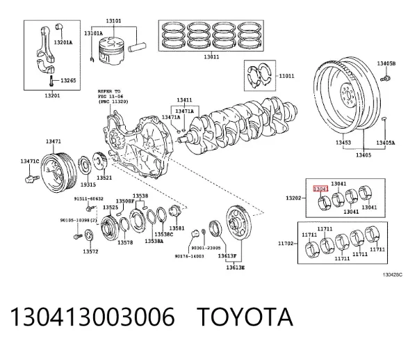 Вкладиші колінвала, корінні, комплект, 1-й ремонт (+0,25) 130413003006 Toyota