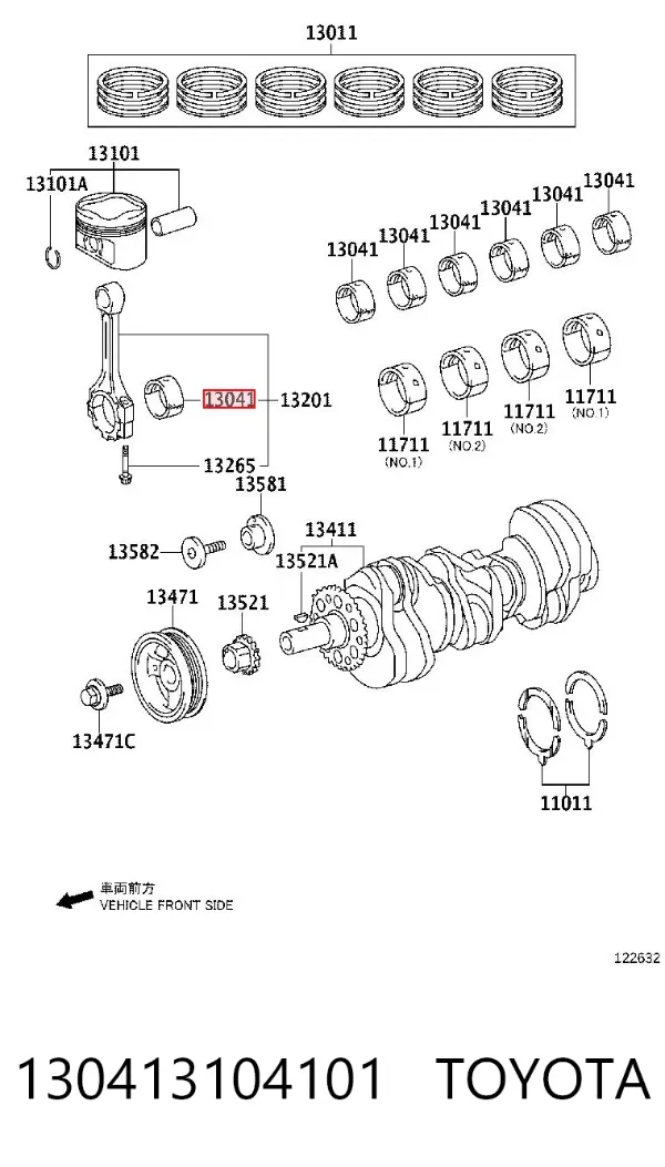 Вкладиші колінвала, корінні, комплект, 1-й ремонт (+0,25) 130413104101 Toyota