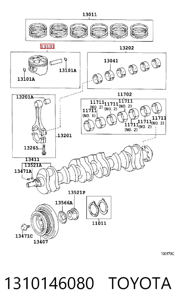 Поршень з пальцем без кілець, STD 1310146080 Toyota