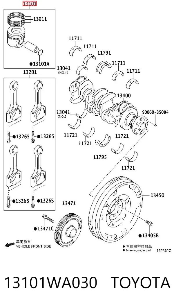 Поршень в комплекті на 1 циліндр, STD 13101WA030 Toyota