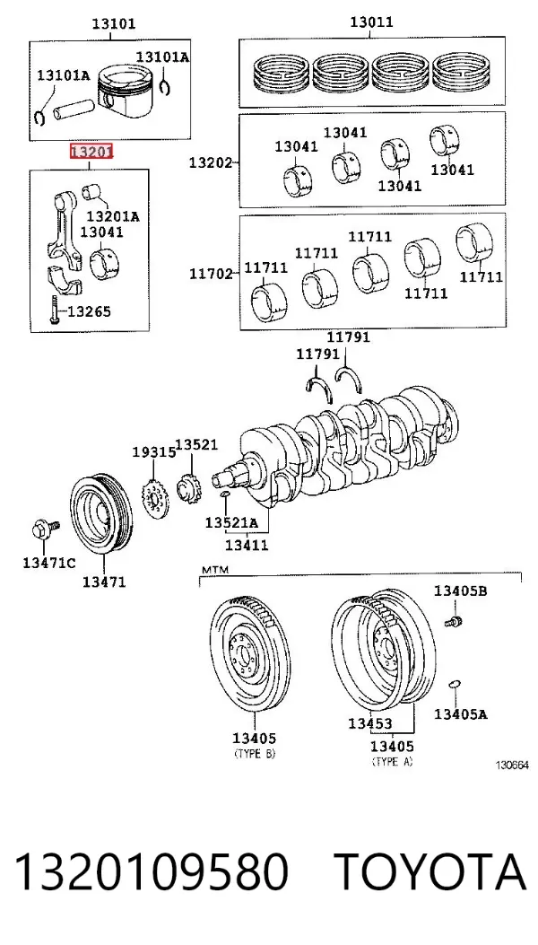 Шатун поршня двигуна 1320109580 Toyota