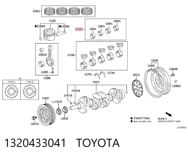 Вкладиші колінвала, шатунні, комплект, 1-й ремонт (+0,25) 1320433041 Toyota