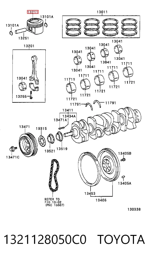 Поршень з пальцем без кілець, STD 1321128050C0 Toyota