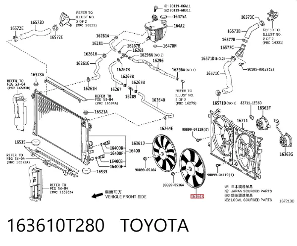 Вентилятор/крильчатка радіатора охолодження, лівий 163610T280 Toyota