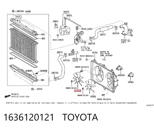 Вентилятор/крильчатка радіатора охолодження, правий 1636120121 Toyota