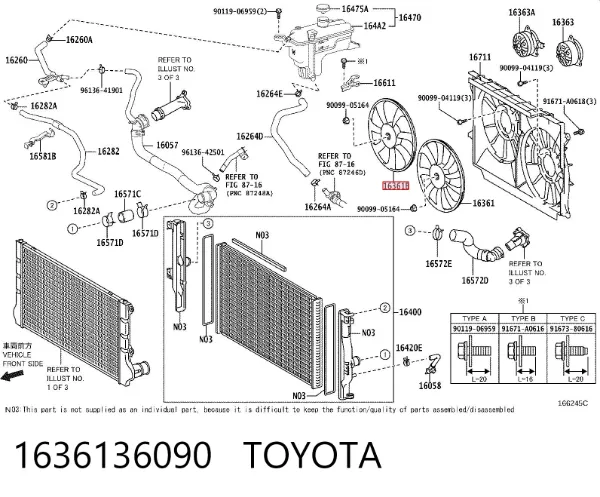 Вентилятор/крильчатка радіатора охолодження, правий 1636136090 Toyota
