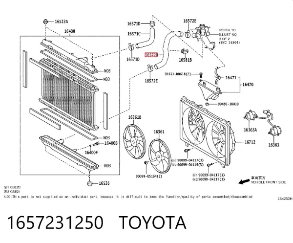 Шланг/патрубок радіатора охолодження, нижній 1657231250 Toyota