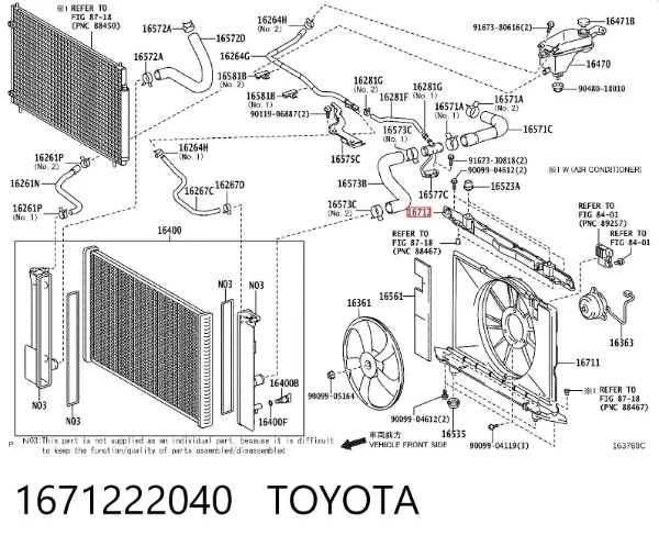 Дифузор радіатора охолодження, верхній 1671222040 Toyota