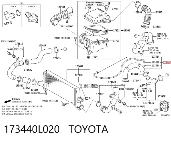 Шланг/патрубок интеркуллера 173440L020 Toyota